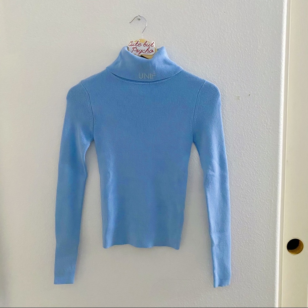 UNIF baby blue Embroidered turtleneck